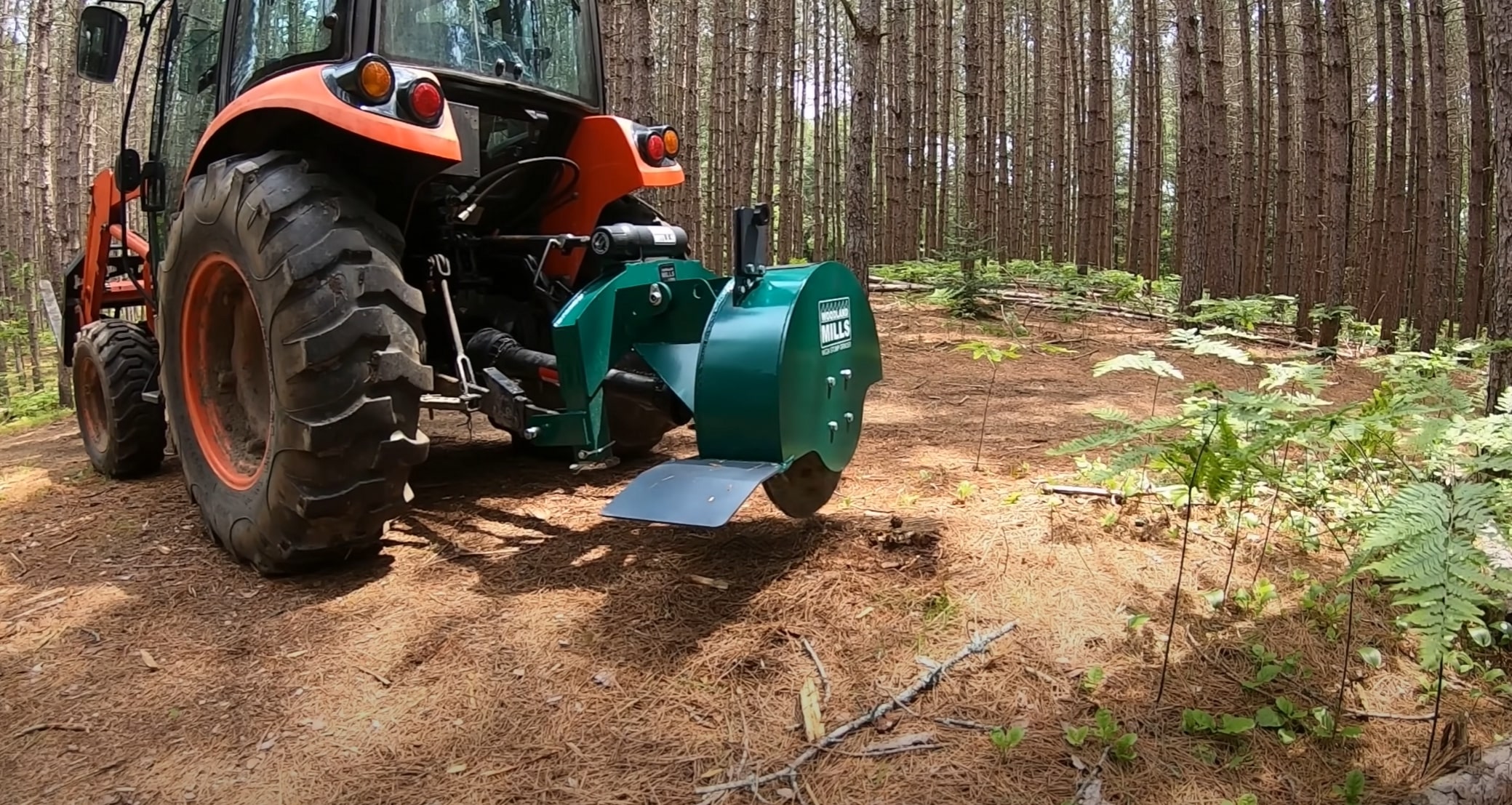 Professional stump grinding equipment in forest setting